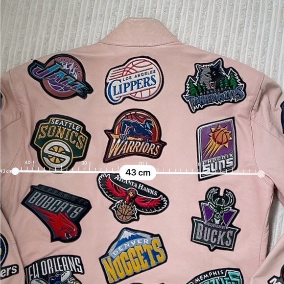 Jeff Hamilton NBA All Teams Patchwork Pink Leather Jacket - Picture 8 of 10